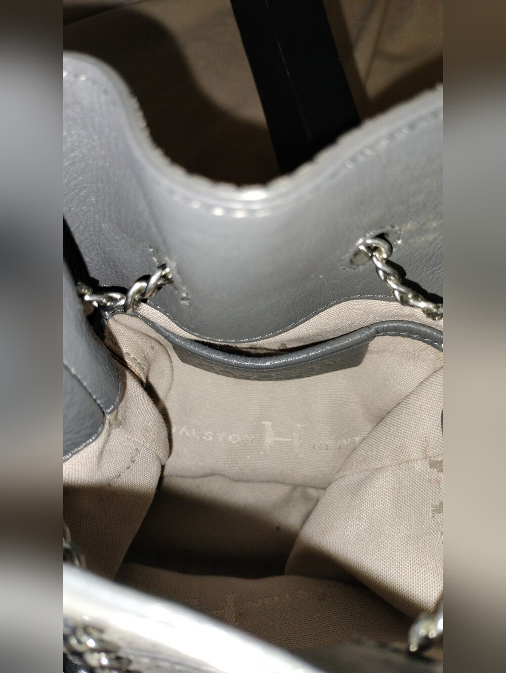 NWOT! Halston Heritage Metallic Gray Leather/Suede Crossbody Mini Bucket Bag - Picture 8 of 11